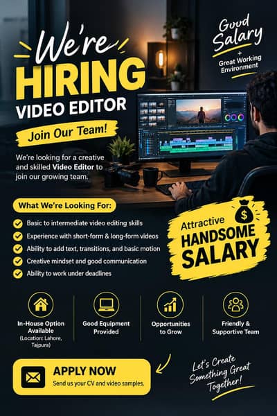 Hiring Professional Video Editor – Attractive Salary Package