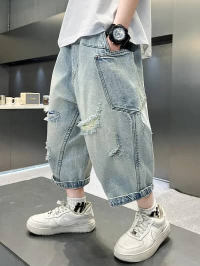 Ripped Denim Shorts For Kids Hot Summer Wear