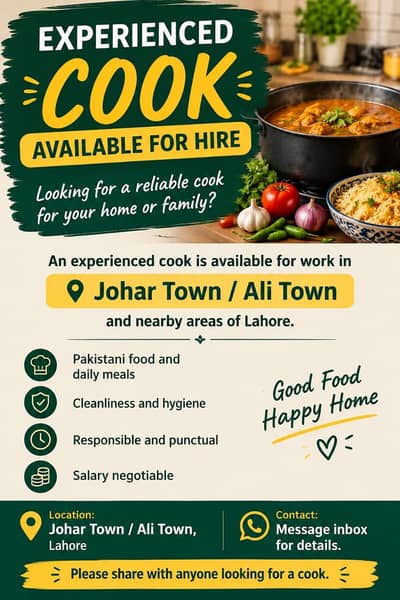 Cook for hire (Part time only)