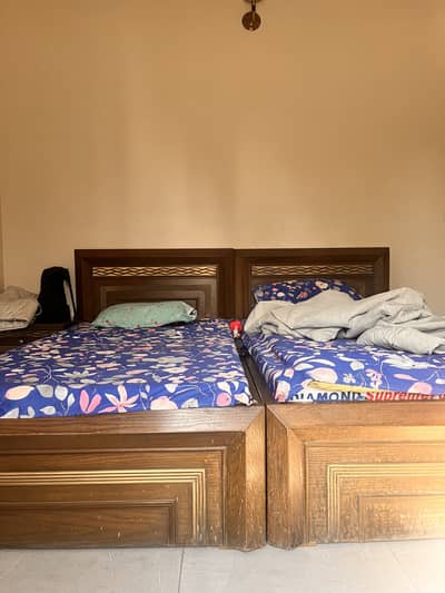 Solid Wooden Double Bed with Mattresses for Sale