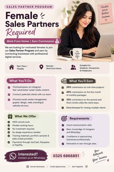 Female Sales Partners Required – Work From Home | Earn Commission
