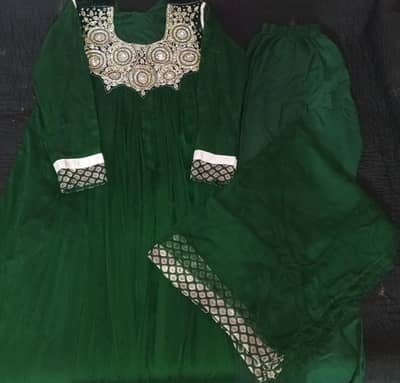 Green Maxi with Trouser and Dupatta