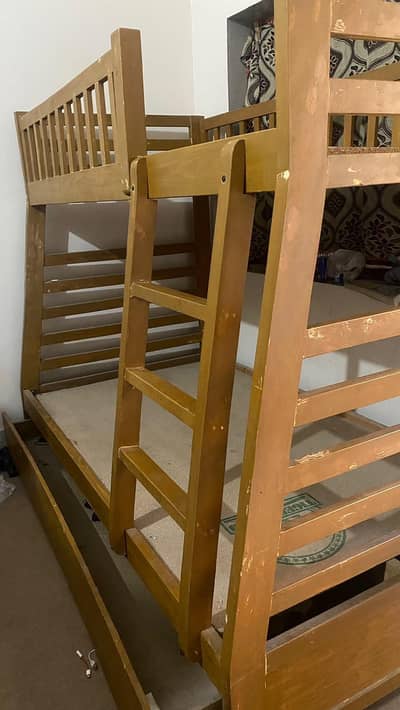 Wooden Bunk Bed with Built-in Ladder & Storage Drawer