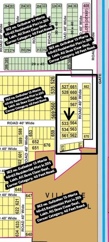 562 No. Gulbahar 13-Marla 40 By 65 Residential Plot In 205 Lakh. All Dues Clear Deal, Corner Category. 40 Feet Road. Best Location For Constructing Your Dream House In Bahria Town Lahore
