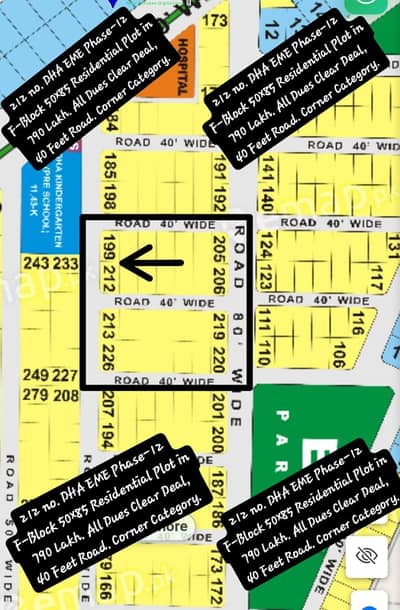 212 No. F-Block 1-Kanal Residential Plot In DHA EME Society On Main Canal Road In 790 Lakh All Dues Clear Deal, Corner Category Best Location For Constructing Your Dream House In DHA EME Society Lahore