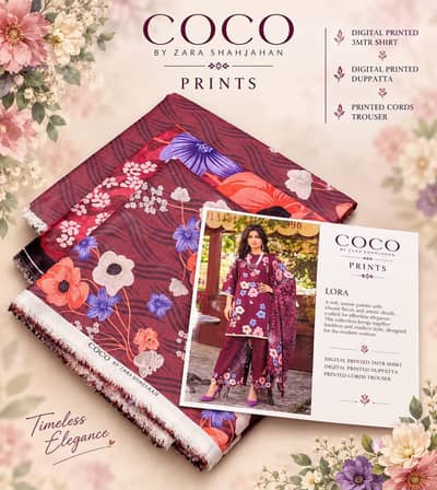 100%original Coco by Zara Shahjahn cord set printed lawn 3pc