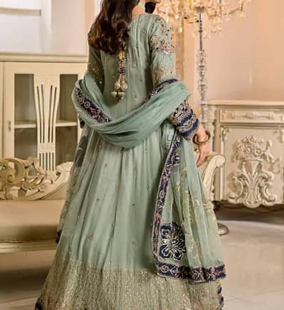 Green Chiffon Maxi +frock Sale