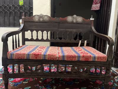 Classic 2-Seater Wooden Sofa with Center Table (Used)