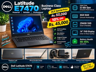 Dell Latitude E7470 Core i5 6th Gen Laptop – 8GB RAM, 256GB SSD | Urg
