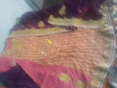 pink golden fancy bridal maxi with dupatta & pajama