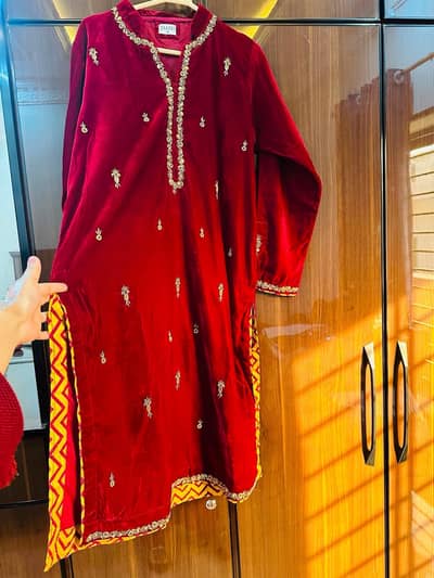 red wedding dress/velvet red dress/velvet/3pc velvet dress