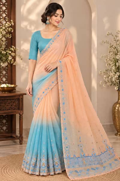 Krinkle Shafoon Double Shade Complete Stitched Saari
