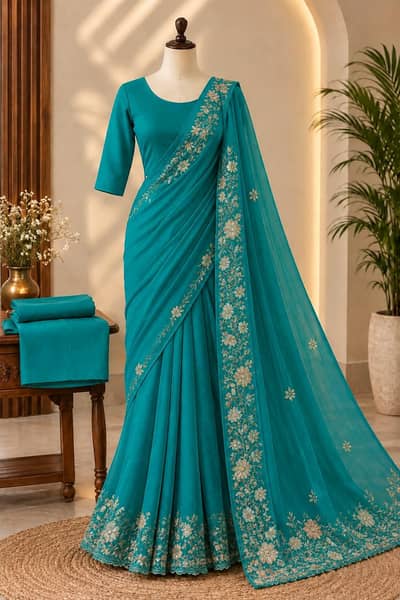 Light Sea Green Shafoon Saari Complete Stitched