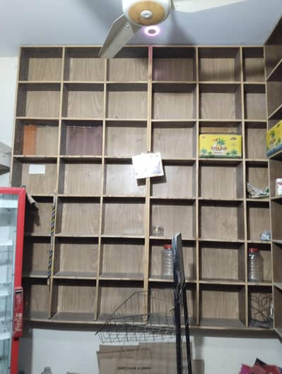 shop counter and racks and snack stands