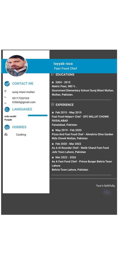 I am fast food chef I need job urgent