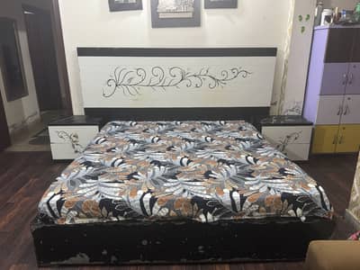King size bed set with side tables and mirror