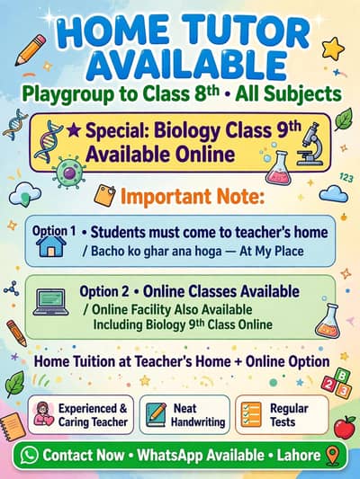 Tuition available for playgroup to class 9