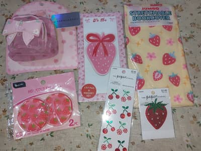 Cute Strawberry Themed Stationery & Accessories Set (7 Pieces)