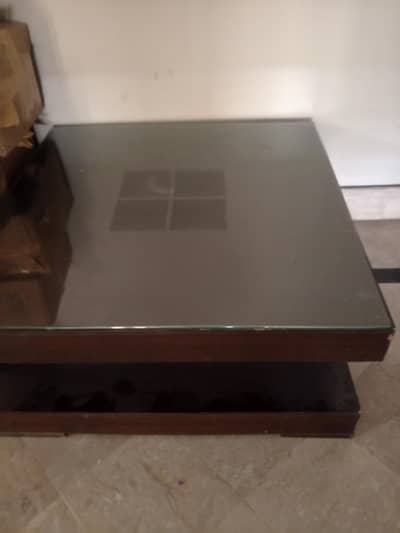 Wooden Centre Table with Thick Glass