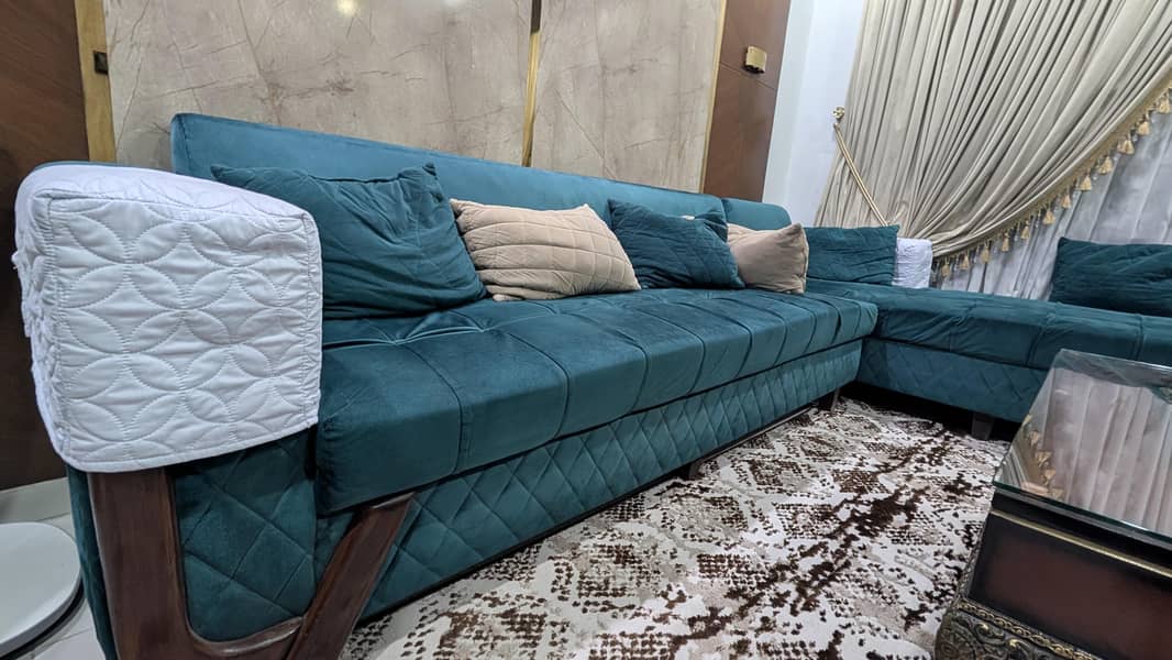Green L shape sofas 2