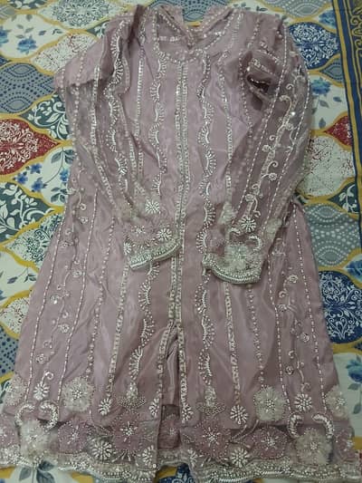 Title:  Heavy Handwork Lavender Suit 3 Piece, 1 Time Used Crush Plazo