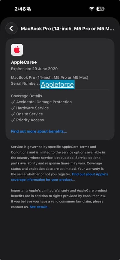 Apple MacBook Pro M5 Pro 14-inch 48GB 1TB Nano Texture Care+ June 2029