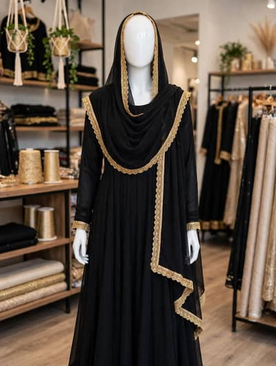 Black Frock Dubata with chori dar trouser