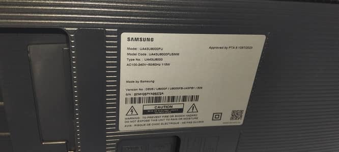 Samsung 43 Inch Crystal 4K UHD Smart LED TV UA43U8000FU