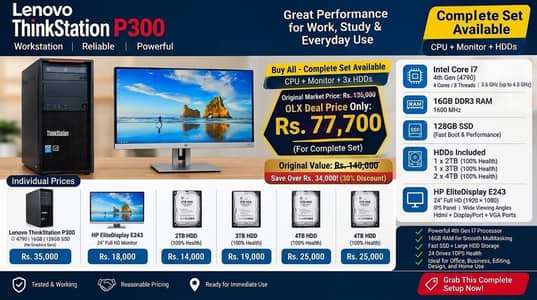 Lenovo P300 Workstation i7 4TH GEN, 16GB RAM, 128 SSD, 13 TB HDD