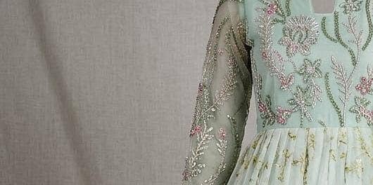 Elegant White & Green Embroidered Maxi Dress With Dupatta -