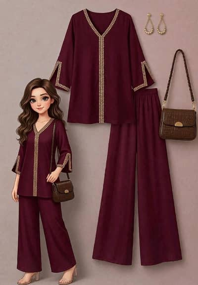 Mehroon Palazzo Dress For Women Western Wear