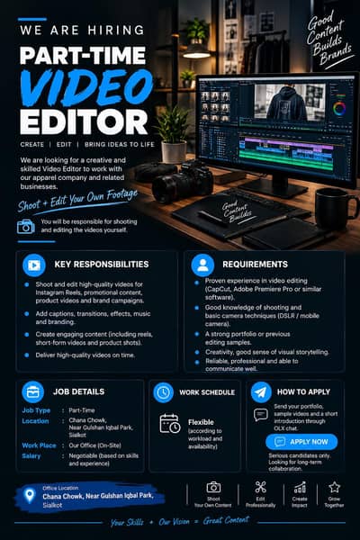 Part-Time Video Editor Required – Sialkot