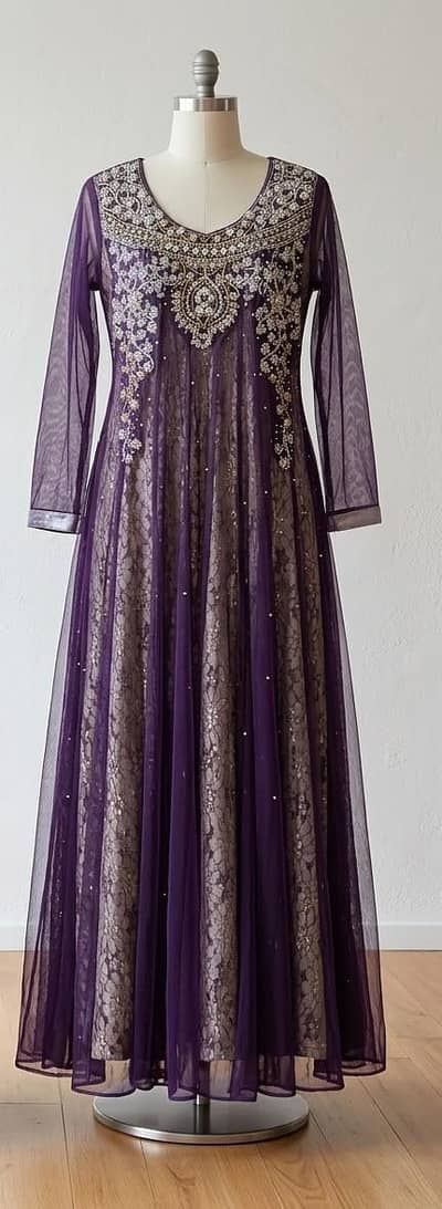 Elegant Silver ang golden stone Work Maxy Outfit