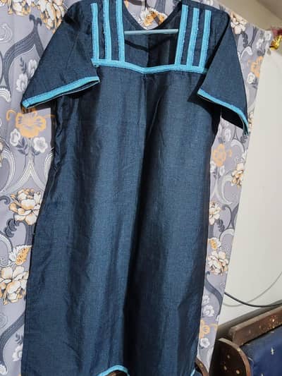 stylish peacock colour kurti with blue lace work small to medium