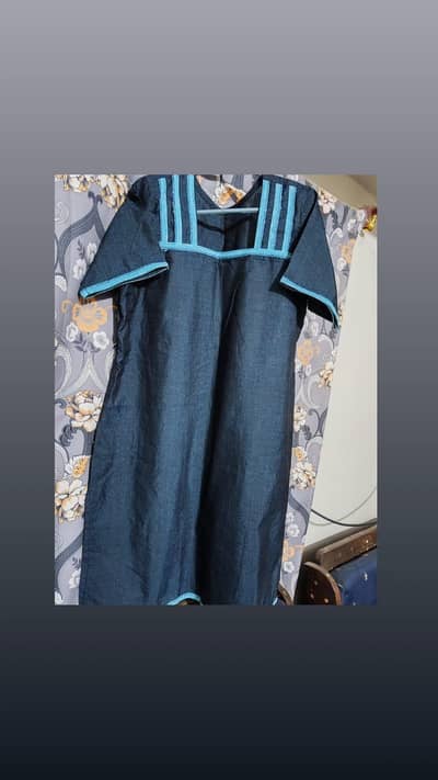 stylish peacock colour kurti with blue lace work small to medium