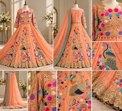 **Luxury Peach Wedding Maxi | Heavy Embroidery | Worn Once | Medium**