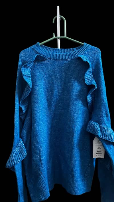 Time and Tru Black abd Blue Glitter Ruffle Sweater-imported-Xl size