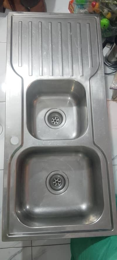 double-bowl stainless steel kitchen sink
