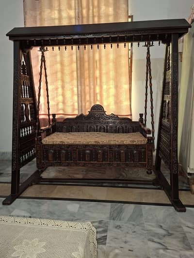 Solid Wood Indoor Swing / Jhoola with Cushion
