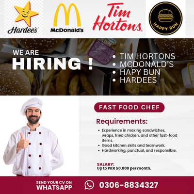 Fast Food Chef Required in Bahria Town Lahore – Full-Time & Part-Time