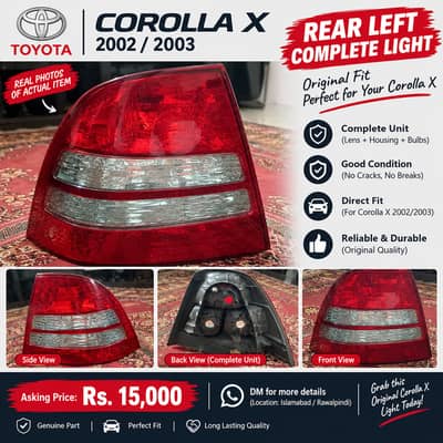 Toyota Corolla X 2002/2003 Rear Left Complete Back Light – Rs. 15,000