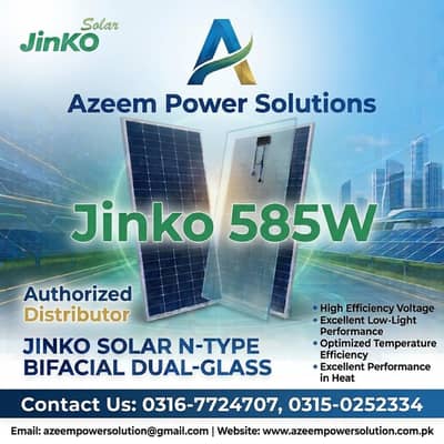 Jinko Bfacial N-type 585/645watt available. home delivery available.