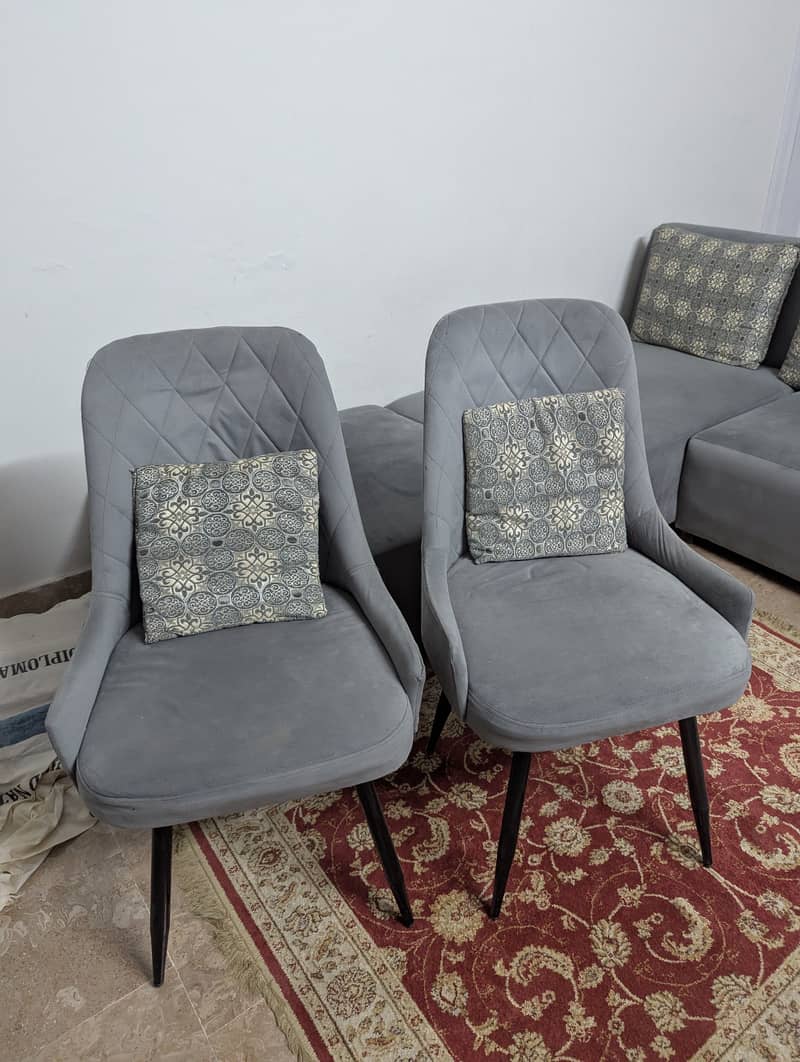 L shape sofa with 2 chairs set 9