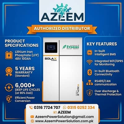 Solax 51.2v-5.12kW 100AH Lithium Battery LifePO4 6000+ life Cycle.
