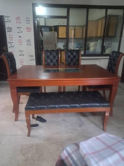 6-Seater Wooden Dinning Table with leather poshish chairs_ Excellent