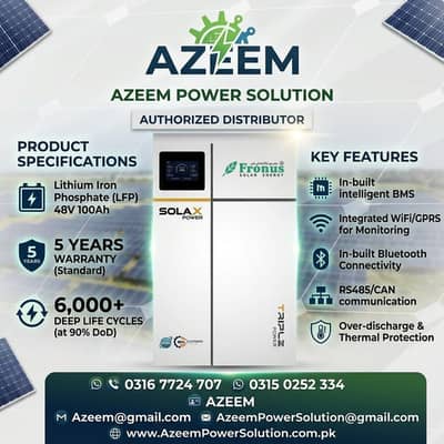 Solax 51.2v-5.12kW 100AH Lithium Battery LifePO4 6000+ life Cycle