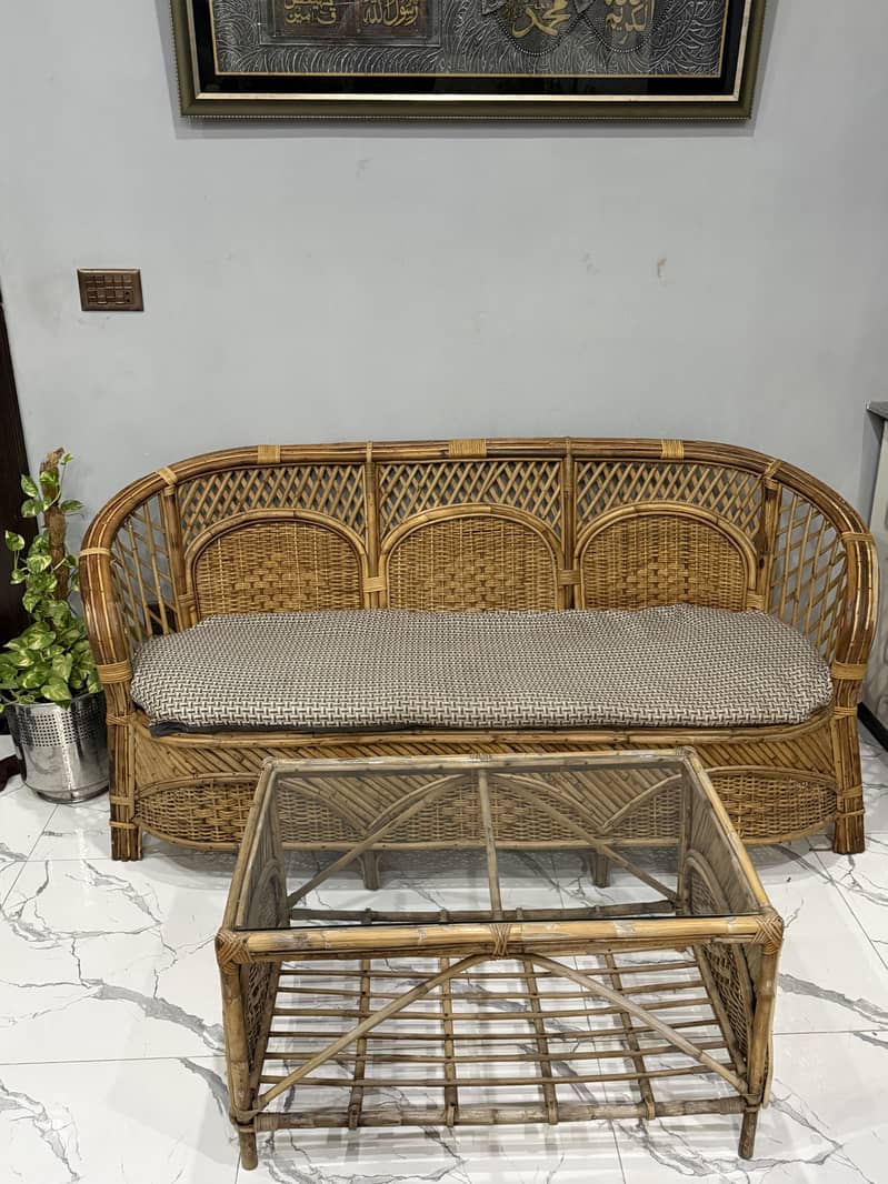 Cane sofa set with table 0