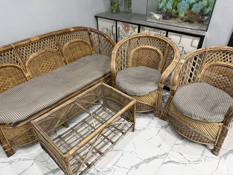 Cane sofa set with table 8