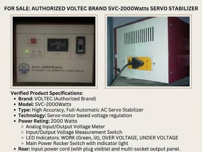 3x Heavy-Duty Voltage Stabilizers-VOLTEC Servo 2000W & 1500VA+GENERAL