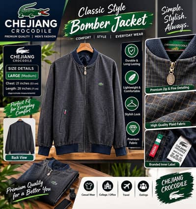 Men’s Premium Chejiang Crocodile Bomber Jacket – Stylish & Comfortable
